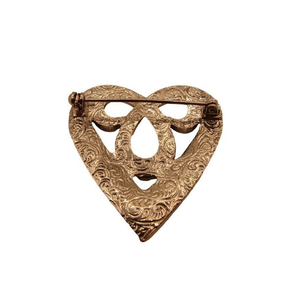 Mixed Rhinestone Studded Heart Brooch Pin Filigree Art Deco Silver Tone 1.5x1.5 - Picture 6 of 11